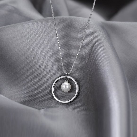 *NEW 925 Sterling Silver Pearl Circle Necklace - Picture 5 of 6